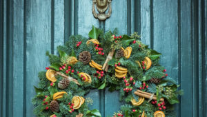 Christmas Wreath on a blue door